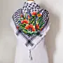 Orange Poppy Embroidered Keffiyeh Scarf with Turkish-Stitch Embroidery