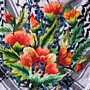 Orange Poppy Embroidered Keffiyeh Scarf with Turkish-Stitch Embroidery