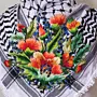 Orange Poppy Embroidered Keffiyeh Scarf with Turkish-Stitch Embroidery