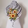 Sunflower Bouquet Embroidered Keffiyeh Scarf with Turkish-Stitch Embroidery