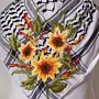Sunflower Bouquet Embroidered Keffiyeh Scarf with Turkish-Stitch Embroidery