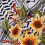 Sunflower Bouquet Embroidered Keffiyeh Scarf with Turkish-Stitch Embroidery