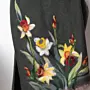Dark Green Floral Felted Shawl with Wool-Felting Technique