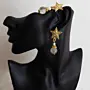 Star Quartz Pearl Earrings with Gold-Plated Details