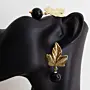 Black Onyx Leaf Earrings with Gold-Plated Details