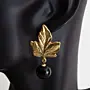 Black Onyx Leaf Earrings with Gold-Plated Details