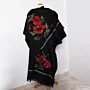 Black Red Floral Double-End Felted Shawl with Wool-Felting Technique