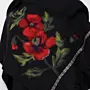 Black Red Floral Double-End Felted Shawl with Wool-Felting Technique