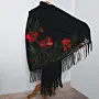 Black Red Poppy Felted Shawl with Wool-Felting Technique