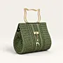 Olive Green Crochet Handbag with Gold Cat-Shaped Handle