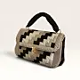 Beige and Brown Geometric Crochet Handbag with Flap