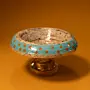 Turquoise Polka Dot Recycled Newspaper Pedestal Dish 12 cm Height x 12 cm Diameter
