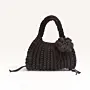 Black Crochet bag with Flower Charm – 30x33x13 cm – 36 cm Handle