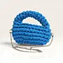 Blue Fluffy Crochet Handbag with Chain – 25x22 cm – 30 cm Handle