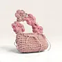 Pink Crochet Flower Handbag with 4-Flower Strap – 23x12 cm