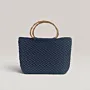 Large Navy Crochet Basket Bag with Bone Handle - 35x30x15 cm thumbnail