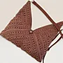 Beige Crochet Bag with Leather Handle & Lock - 30x25x10 cm thumbnail