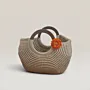 Medium Beige Crochet Basket Bag with Wooden Handle - Egyptian Yarn