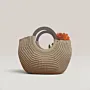 Medium Beige Crochet Basket Bag with Wooden Handle - 30x25x15 cm thumbnail