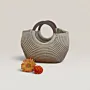 Medium Beige Crochet Basket Bag with Wooden Handle - 30x25x15 cm thumbnail