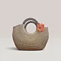 Medium Beige Crochet Basket Bag with Wooden Handle - 30x25x15 cm thumbnail
