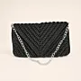 Black Crochet Evening Clutch Bag with Inner Lining - 25x15 cm thumbnail