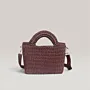 Brown Crochet Bag with Magnetic Lock - 22x20x7 cm Turkish Yarn