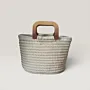 Off-White Crochet Bag with Wooden Handle & Zipper - 24x18 cm thumbnail