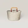 Off-White Crochet Bag with Wooden Handle & Zipper - 24x18 cm thumbnail