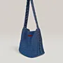 Blue Daily Crochet Bag with Leather Base & Dual Locks - 24x20x6 cm thumbnail