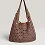 Light Brown Crochet Bag with Lining & Magnetic Lock - 27x35 cm thumbnail