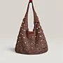 Light Brown Crochet Bag with Lining & Magnetic Lock - 27x35 cm thumbnail