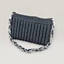 Black Crochet Evening Clutch Bag with Inner Lining - 23x14 cm