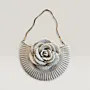 Silver Metallic Crochet Evening Bag with Chain Strap - 24 cm Diameter