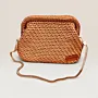 Gold Crochet Evening Bag with Metal Frame & Chain - 26x16x8 cm thumbnail