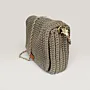 Khaki Crochet Shoulder Bag with Double Magnetic Closure - 27x17x9 cm thumbnail