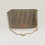Khaki Crochet Shoulder Bag with Double Magnetic Closure - 27x17x9 cm thumbnail