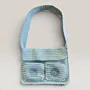 Pale Teal Crochet Shoulder Bag with Double Magnetic Closure - 27x20 cm