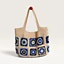Blue Cream Handmade Crochet Tote Bag Zippered 30x21x10cm