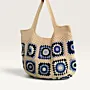 Blue Cream Handmade Crochet Tote Bag Zippered 30x21x10cm
