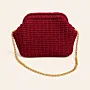 Handmade Burgundy Crochet Frame Handbag with Chain – 25x12x17 cm