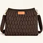 Dark Brown Crochet Shoulder Bag with Leaf Stitch & Lining