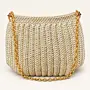 Cream Crochet Shoulder Bag with Gold Chain Strap