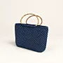 Large Navy Crochet Basket Bag with Bone Handle - 35x30x15 cm thumbnail
