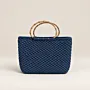 Large Navy Crochet Basket Bag with Bone Handle - 35x30x15 cm thumbnail