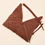Beige Crochet Bag with Leather Handle & Lock - 30x25x10 cm thumbnail