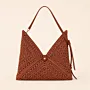 Beige Crochet Bag with Leather Handle & Lock - 30x25x10 cm thumbnail