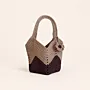 Large Beige & Brown Crochet Basket Bag with Flower - 40x30x18 cm thumbnail