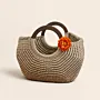 Medium Beige Crochet Basket Bag with Wooden Handle - 30x25x15 cm thumbnail