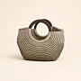 Medium Beige Crochet Basket Bag with Wooden Handle - 30x25x15 cm thumbnail